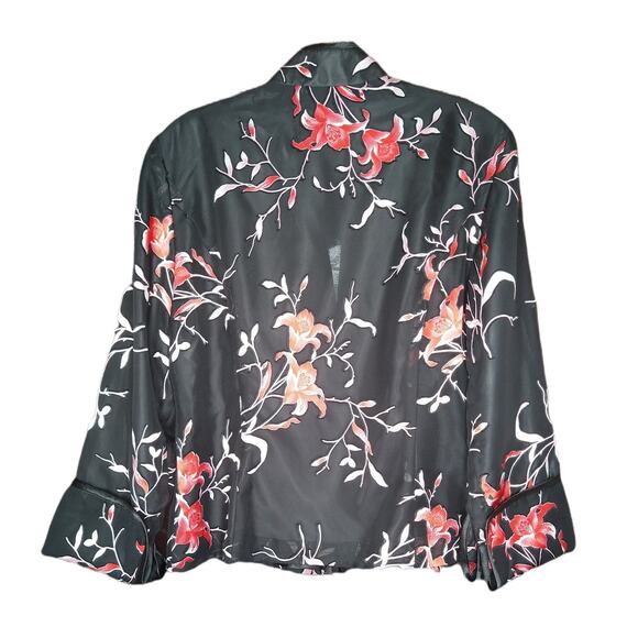 Vintage Asian Style Floral Jacket with Cuffed Sleeves size 12 Jacquard Tai Chi - Picture 2 of 5